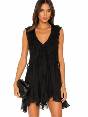 high Black 100% Silk Ruffle Dress Made in Italy Size 10